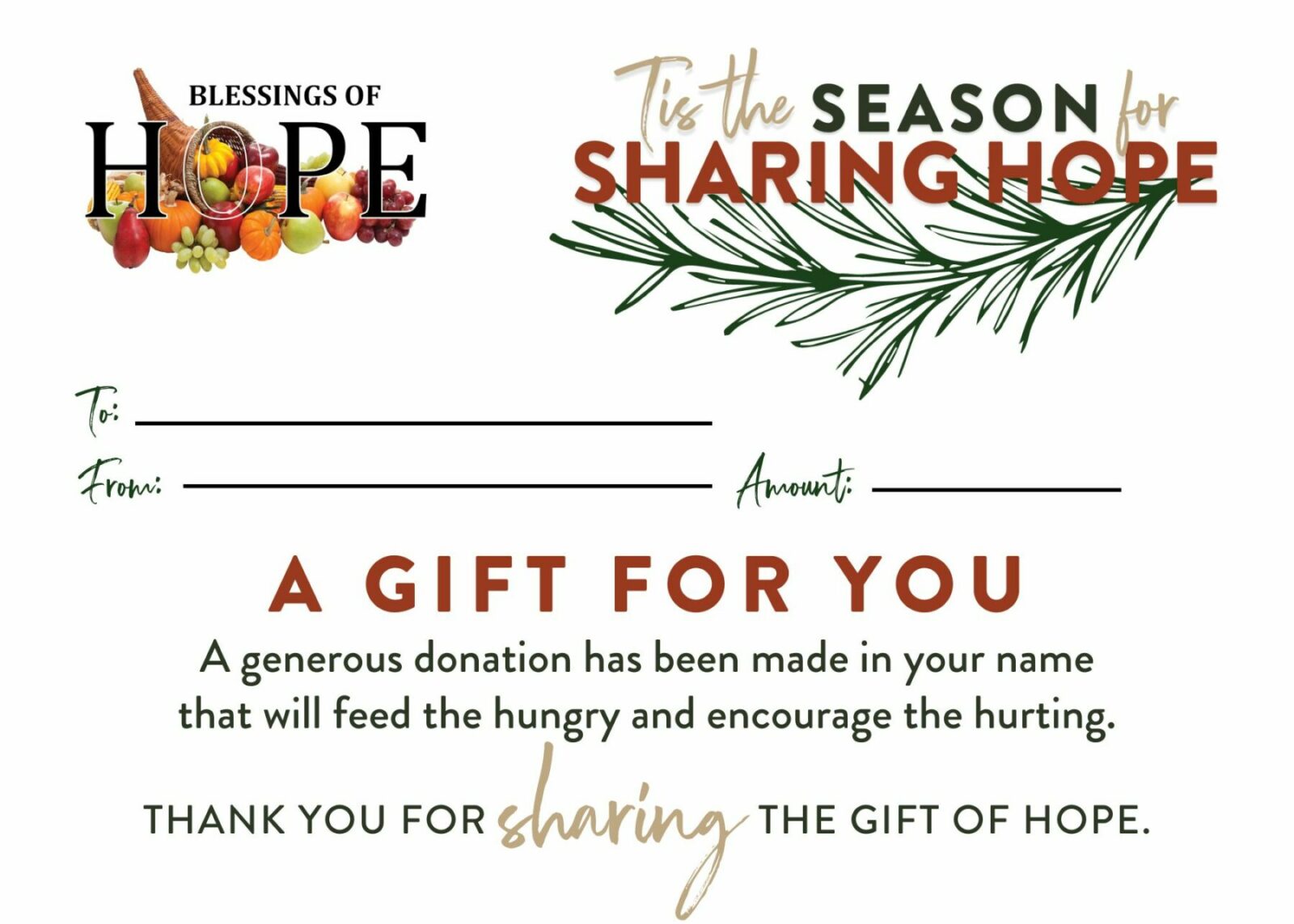 Give a gift to someone you care about through Blessings of Hope