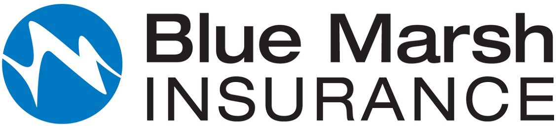 Logo of Blue Marsh Insurance featuring a blue circular emblem with a mountain design and the company name in bold black text, representing insurance services.