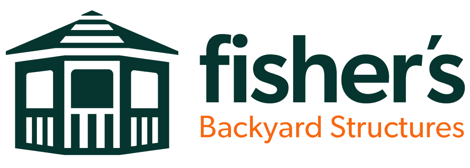 Logo of Fisher's Backyard Structures featuring a stylized gazebo design, emphasizing quality outdoor structures for enhancing backyard spaces.