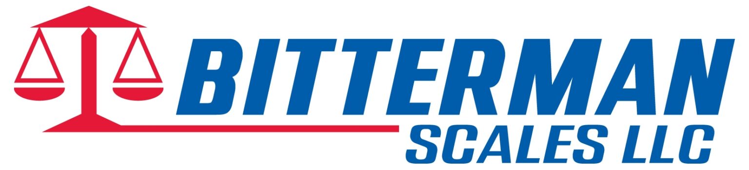 Logo of Bitterman Scales LLC featuring a balanced scale graphic in red and blue colors, representing precision and reliability in weighing solutions.